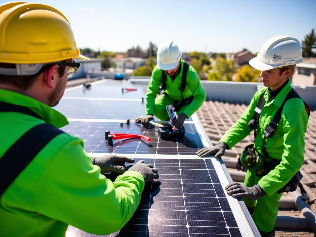 Urja Saathi crew installing rooftop solar panels